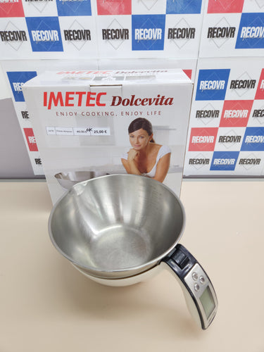 Báscula Electrónica 5 Kg de Cocina, Pesa Sólidos y Líquidos, Recipiente Extraible, Báscula Graduada, División 1 g, Función Tara, Pantalla Digital, Apagado Automático Imetec Dolcevita ES4